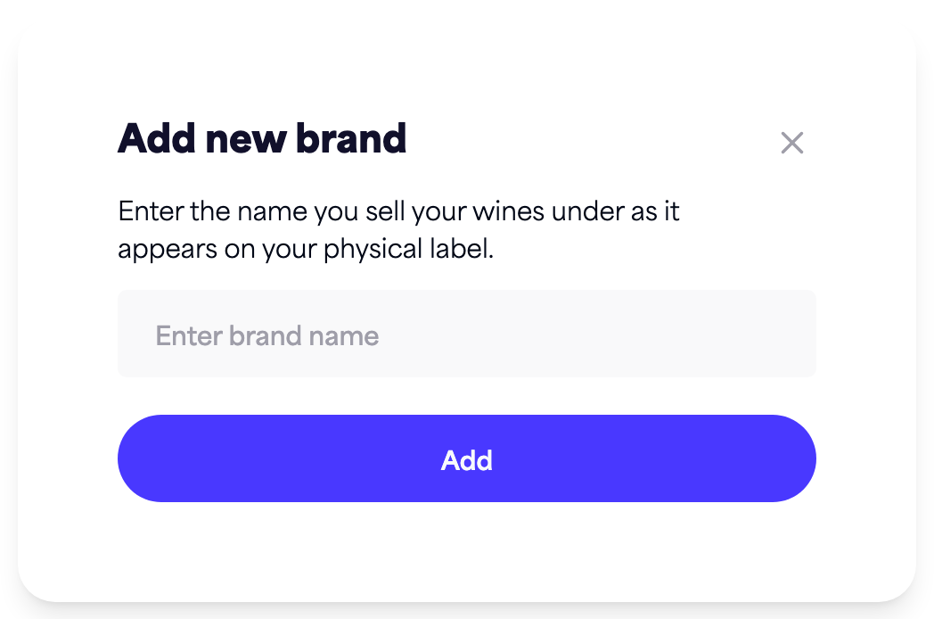 The "Add new brand" dialog with the brand name field and the "Add" button