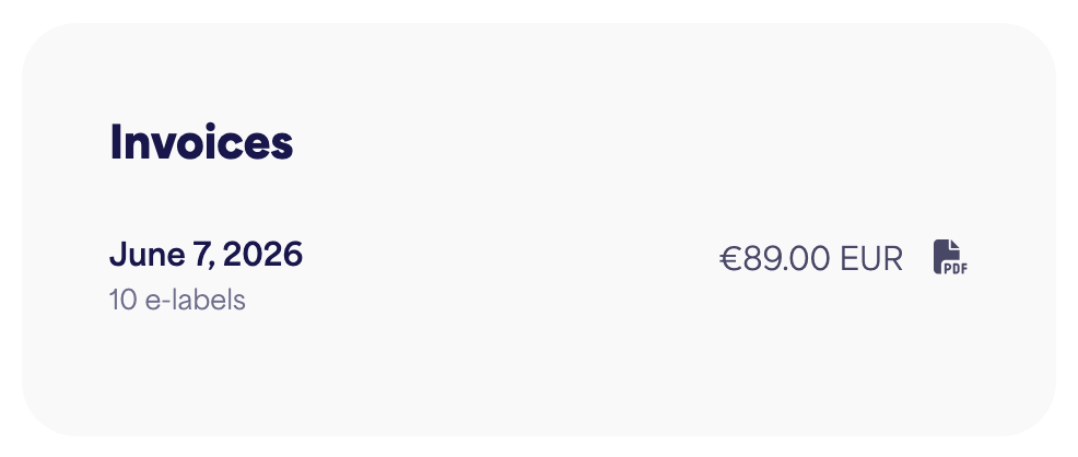 The Invoices list with download buttons